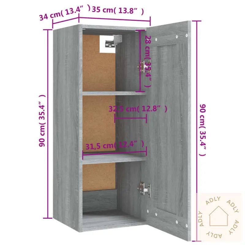 Vegghengt Skap Grå Sonoma 35X34X90 Cm Konstruert Tre