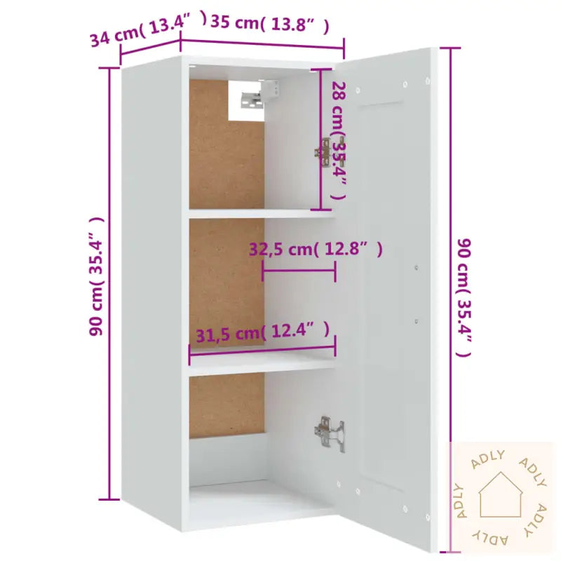 Veggskap Hvit 35X34X90 Cm Konstruert Tre