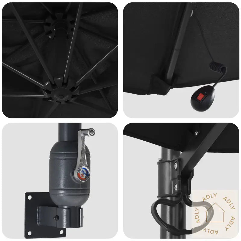 Veggmontert Hageparasol Med Led Lys Svart 248 Cm