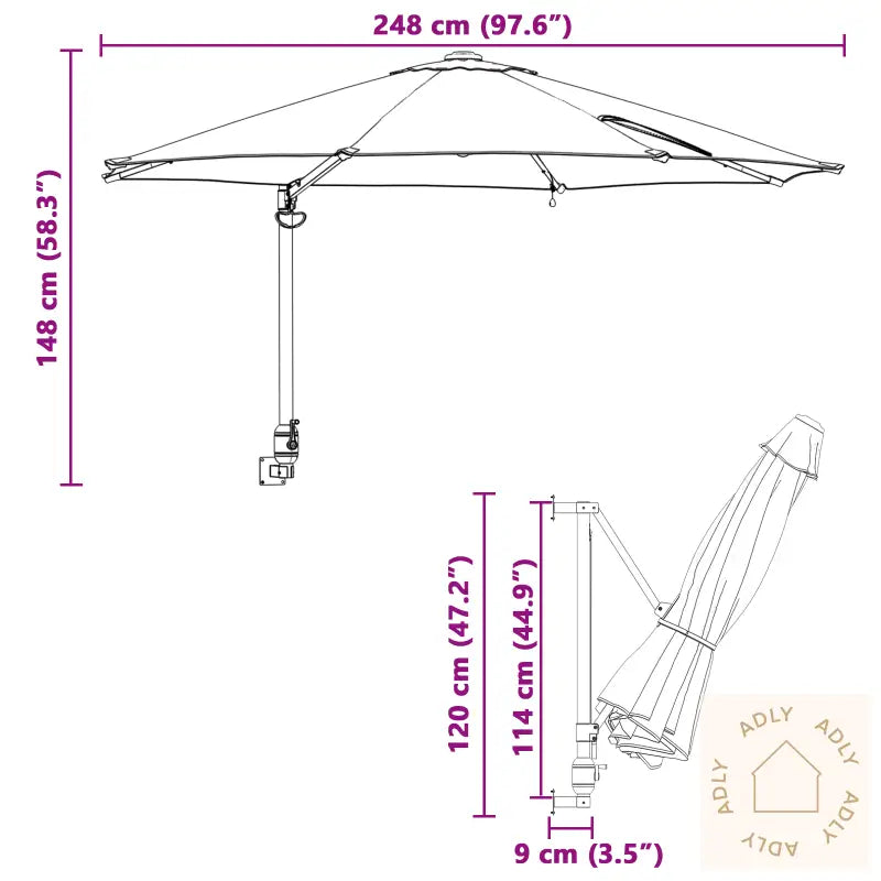 Veggmontert Hageparasol Med Led Lys Svart 248 Cm