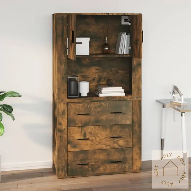 Veggskap Røkt Eik 80X33X80 Cm Konstruert Tre