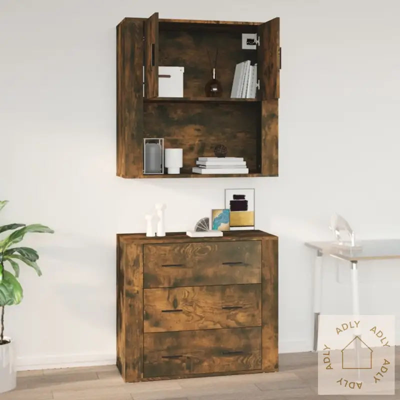 Veggskap Røkt Eik 80X33X80 Cm Konstruert Tre