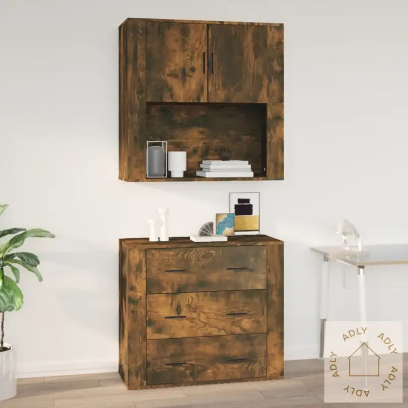 Veggskap Røkt Eik 80X33X80 Cm Konstruert Tre