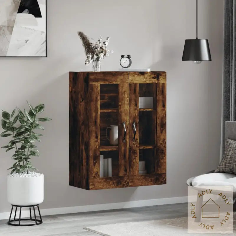 Veggskap Røkt Eik 69,5X34X90 Cm Konstruert Tre