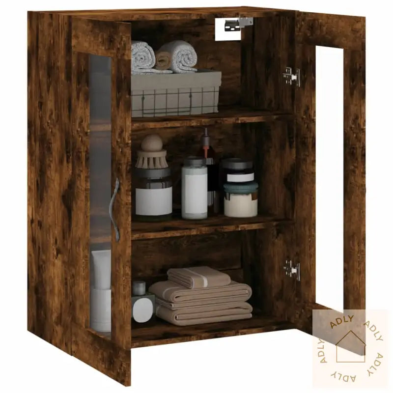 Veggskap Røkt Eik 69,5X34X90 Cm Konstruert Tre