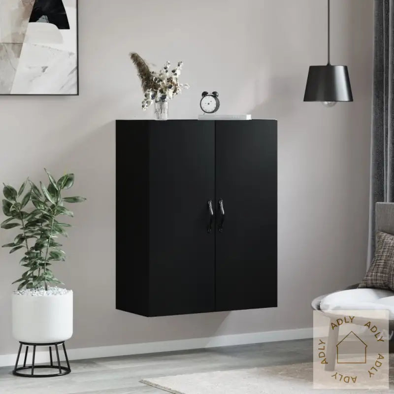 Veggmontert Skap Svart 69,5X34X90 Cm Konstruert Tre