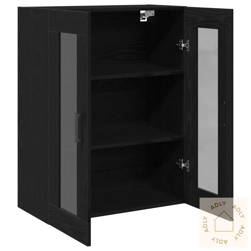 Vegghengt Skap Med Glassdører Svart Eik 69.5X34X90 Cm
