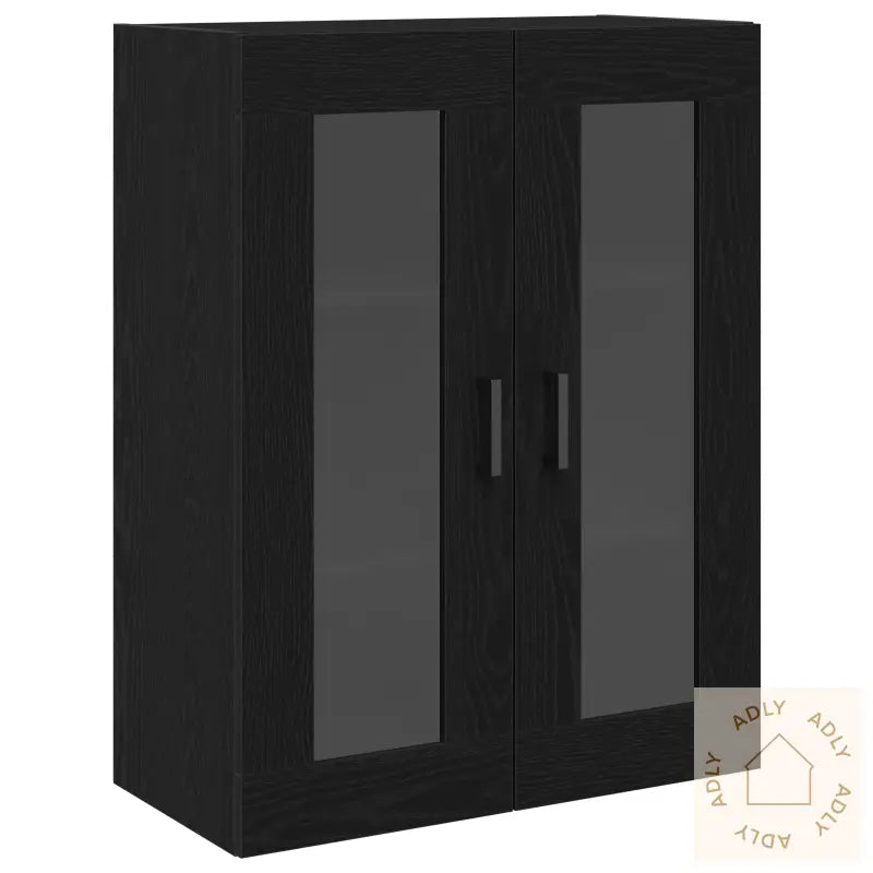 Vegghengt Skap Med Glassdører Svart Eik 69.5X34X90 Cm