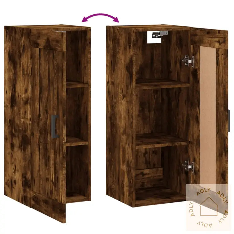 Veggskap Røkt Eik 34,5X34X90 Cm Konstruert Tre