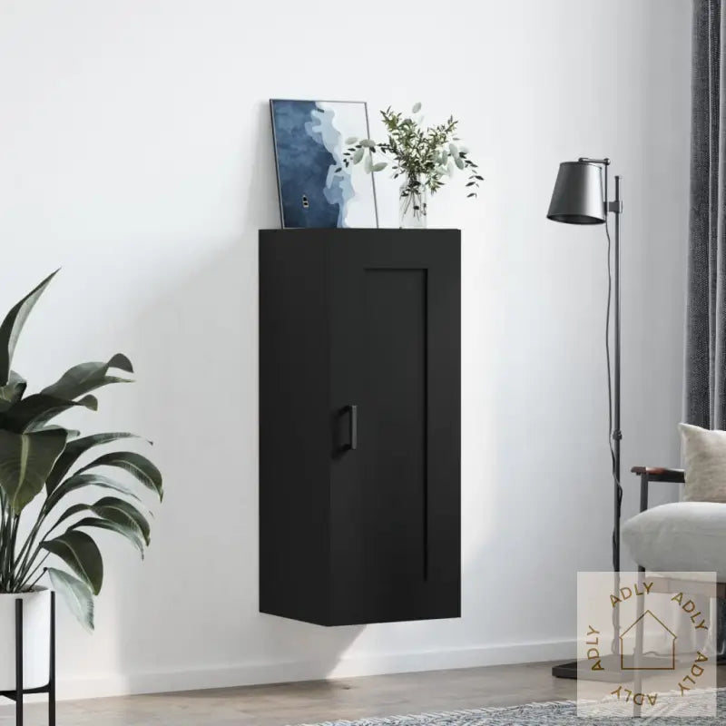 Veggmontert Skap Svart 34,5X34X90 Cm Konstruert Tre