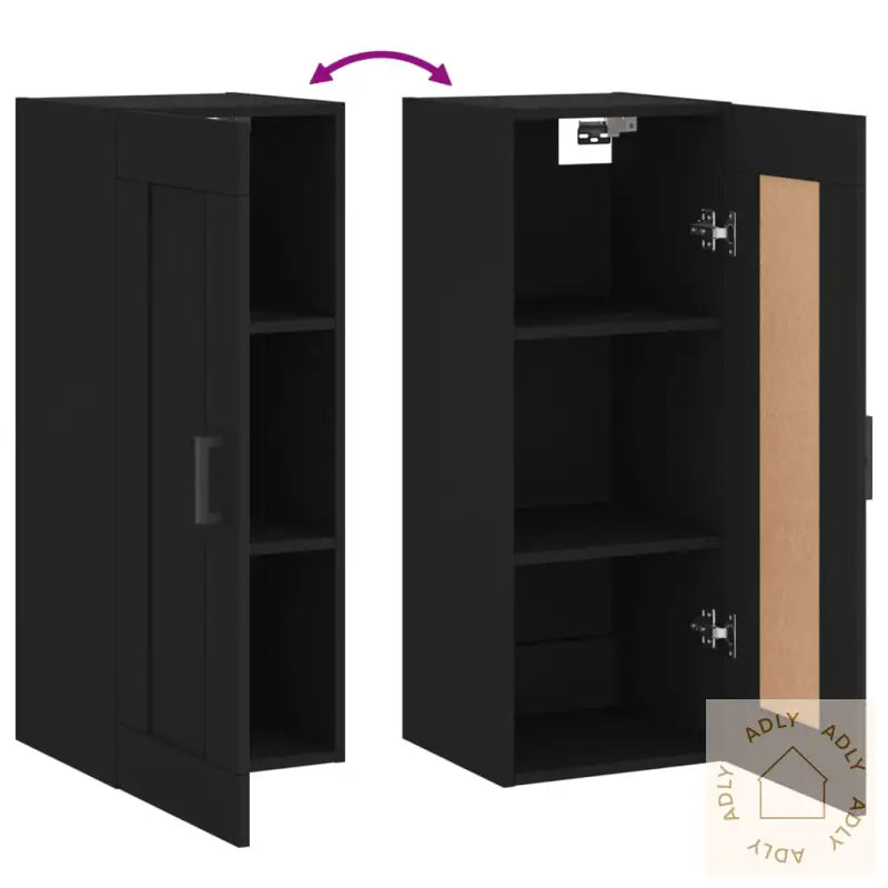 Veggmontert Skap Svart 34,5X34X90 Cm Konstruert Tre