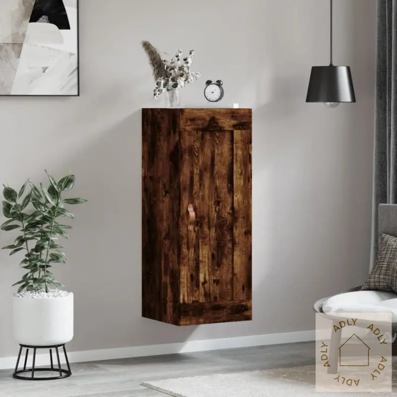 Veggskap Røkt Eik 34,5X34X90 Cm Konstruert Tre