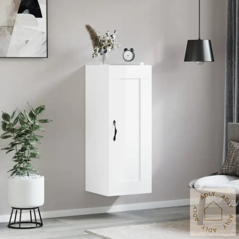 Veggmontert Skap Høyskap Hvit 34,5X34X90 Cm Konstruert Tre