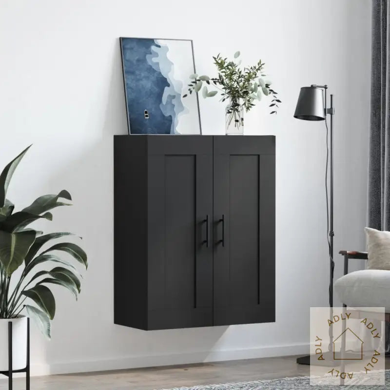 Veggmontert Skap Svart 69,5X34X90 Cm Konstruert Tre