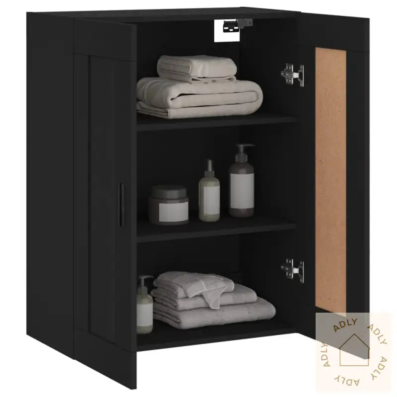 Veggmontert Skap Svart 69,5X34X90 Cm Konstruert Tre