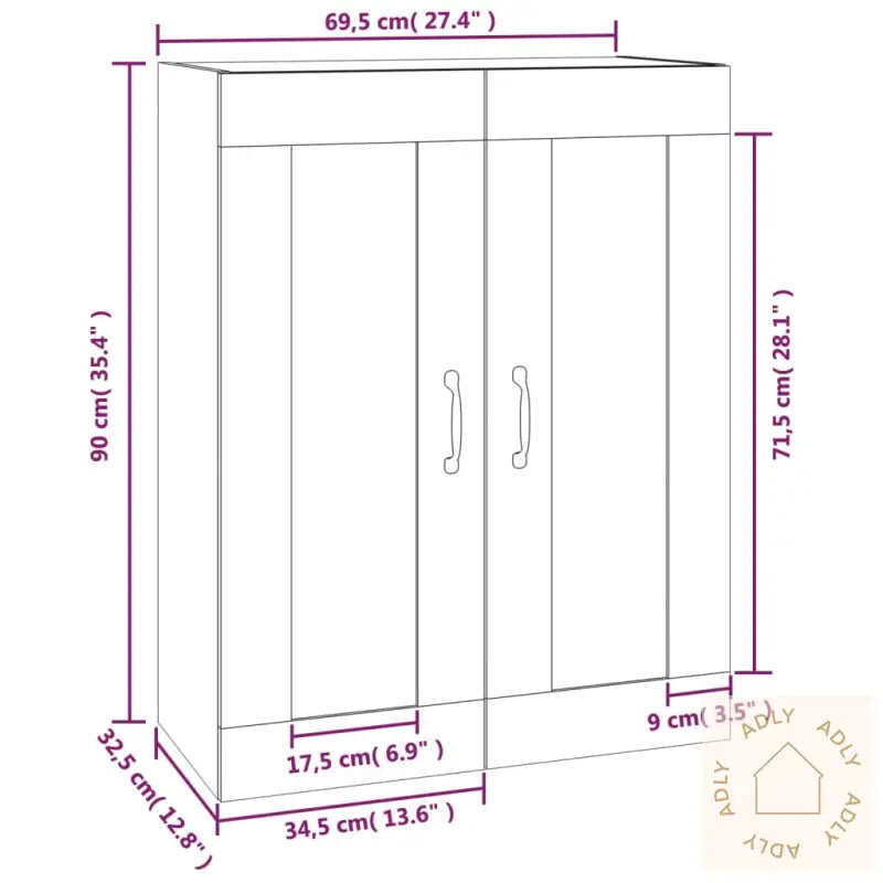Hengende Veggskap Betonggrå 69,5X32,5X90 Cm