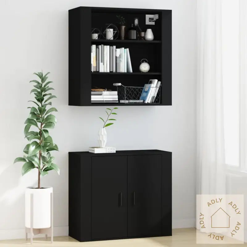 Veggskap Svart 80X33X80 Cm Konstruert Tre
