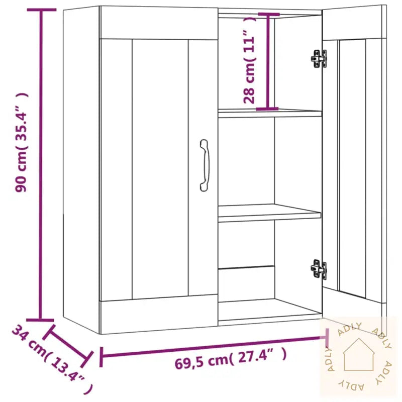Hengende Veggskap Røkt Eik 69,5X34X90 Cm