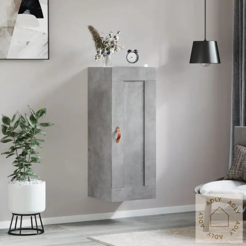 Veggskap Betonggrå 34,5X34X90 Cm Konstruert Tre