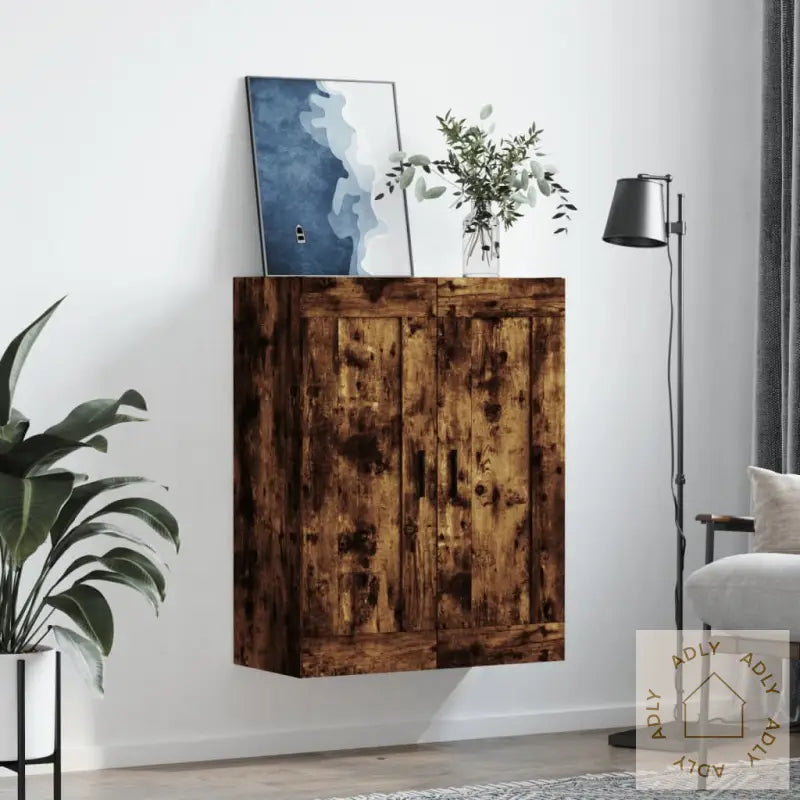 Veggskap Røkt Eik 69,5X34X90 Cm Konstruert Tre