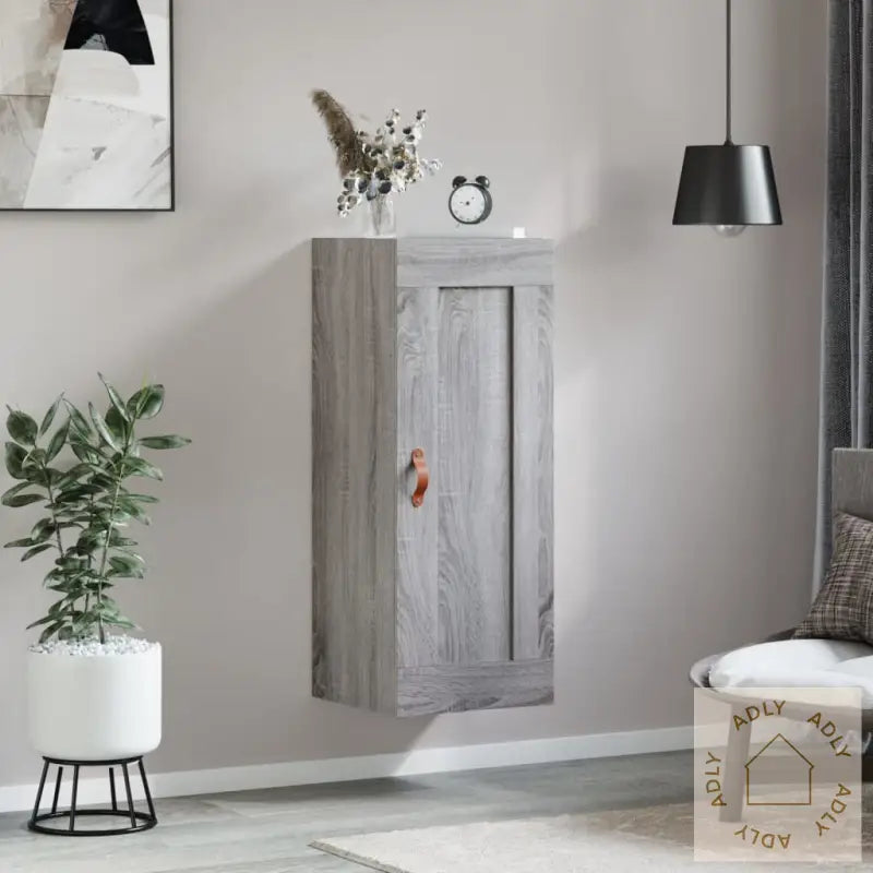 Veggmontert Skap Grå Sonoma 34,5X34X90 Cm Konstruert Tre