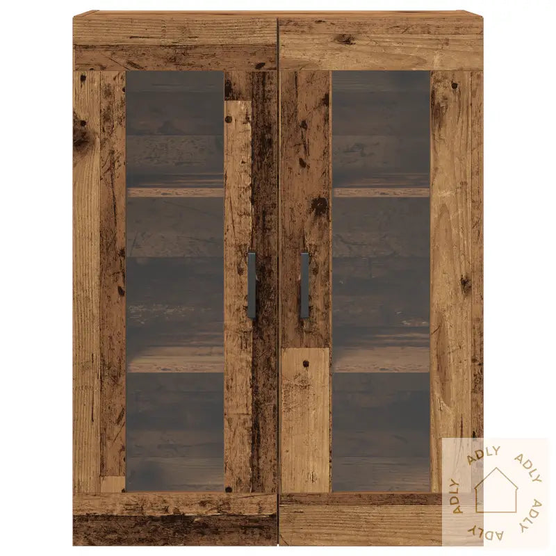 Vegghengt Skap Med Glassdører - Gammelt Tre - 69.5X34X90 Cm