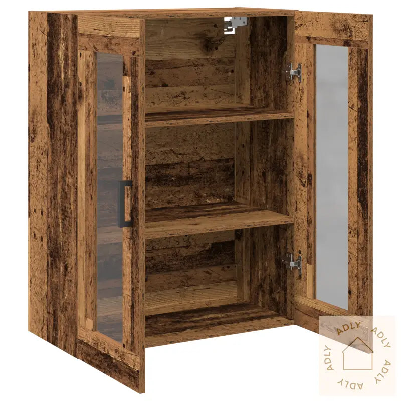 Vegghengt Skap Med Glassdører - Gammelt Tre - 69.5X34X90 Cm