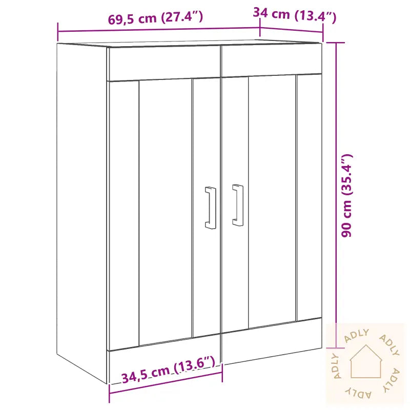 Vegghengt Skap Med Glassdører - Gammelt Tre - 69.5X34X90 Cm