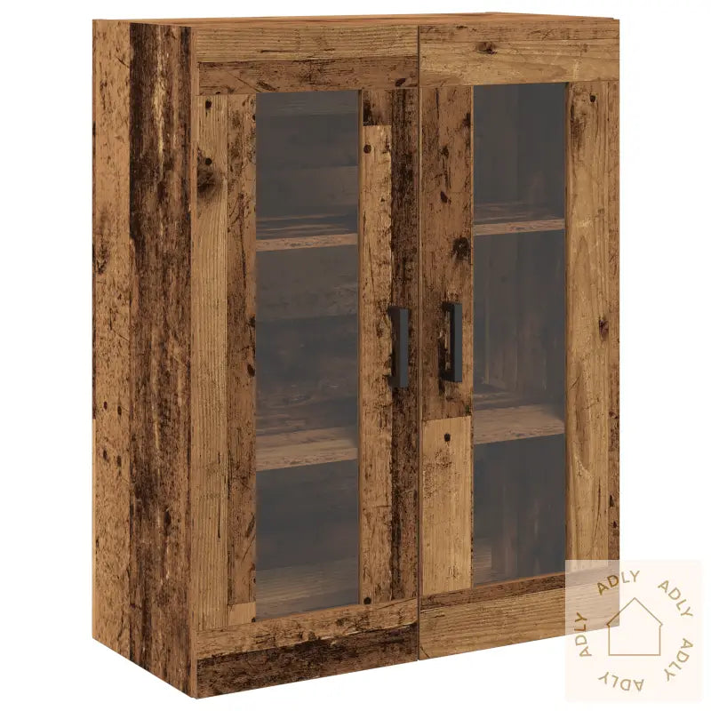 Vegghengt Skap Med Glassdører - Gammelt Tre - 69.5X34X90 Cm