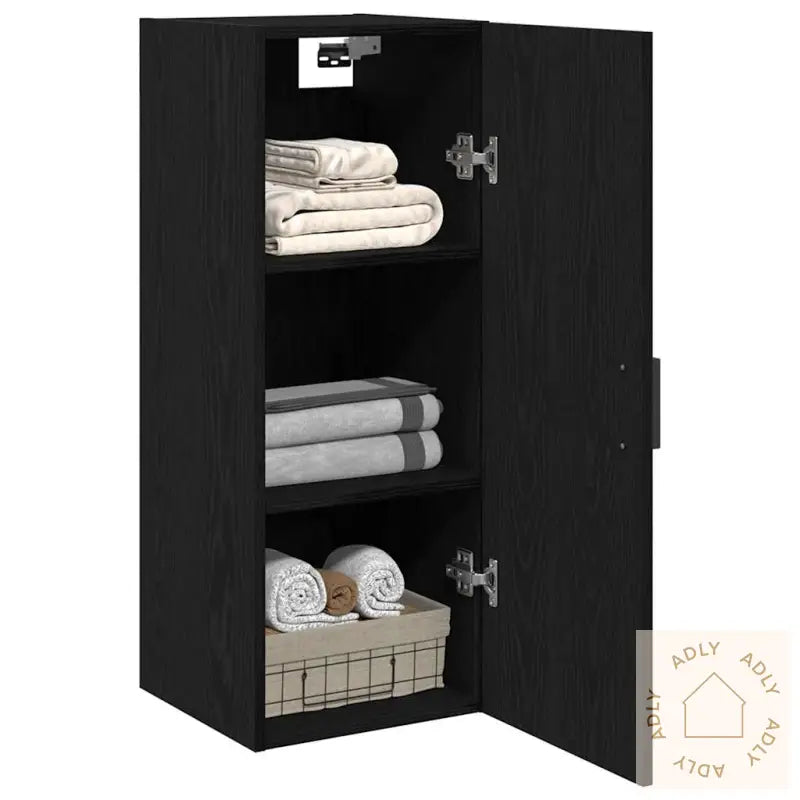 Veggmontert Skap Svart Eik 34,5X34X90 Cm Konstruert Tre