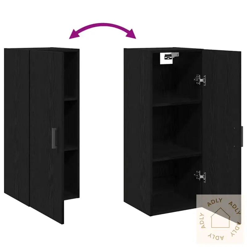 Veggmontert Skap Svart Eik 34,5X34X90 Cm Konstruert Tre