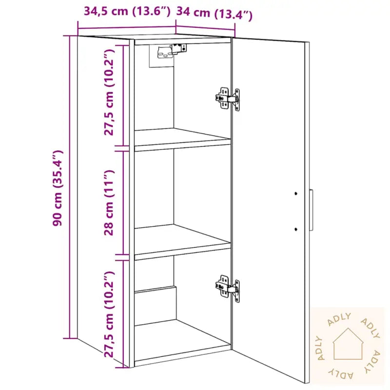 Veggmontert Skap Svart Eik 34,5X34X90 Cm Konstruert Tre