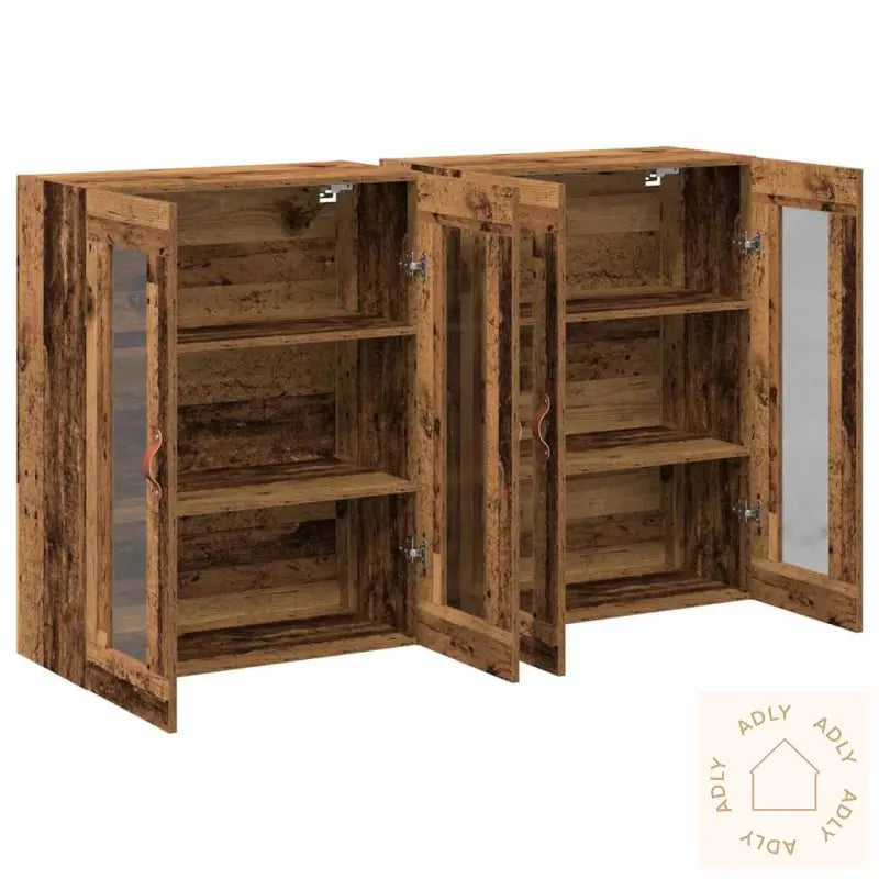 Vegghengte Skap 2 Stk I Gammelt Treverk 69.5 X 34 X 90 Cm. Ingeniørtre.