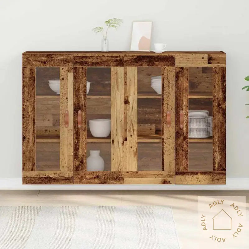 Vegghengte Skap 2 Stk I Gammelt Treverk 69.5 X 34 X 90 Cm. Ingeniørtre.