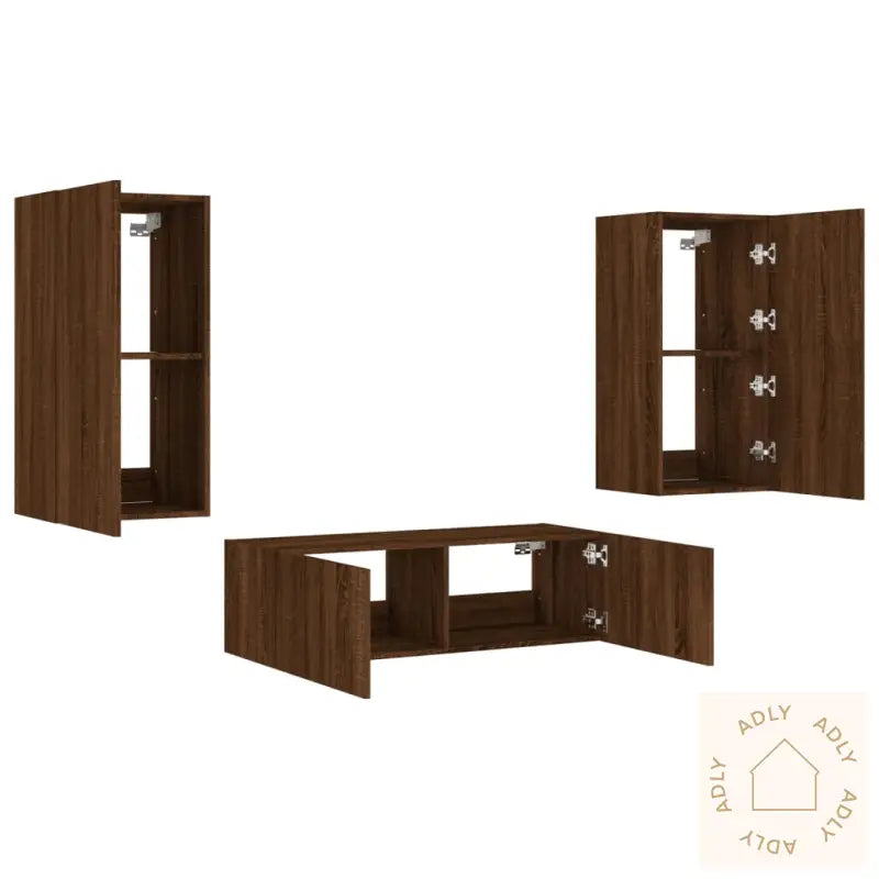 Vegghengte Tv-Benker Med Led 3 Stk Brun Eik