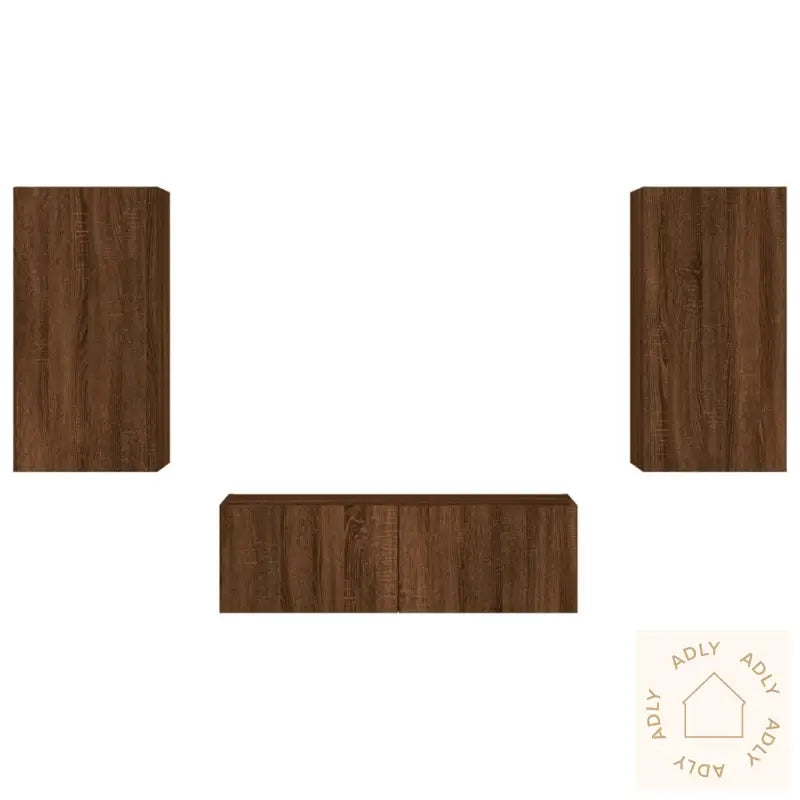 Vegghengte Tv-Benker Med Led 3 Stk Brun Eik