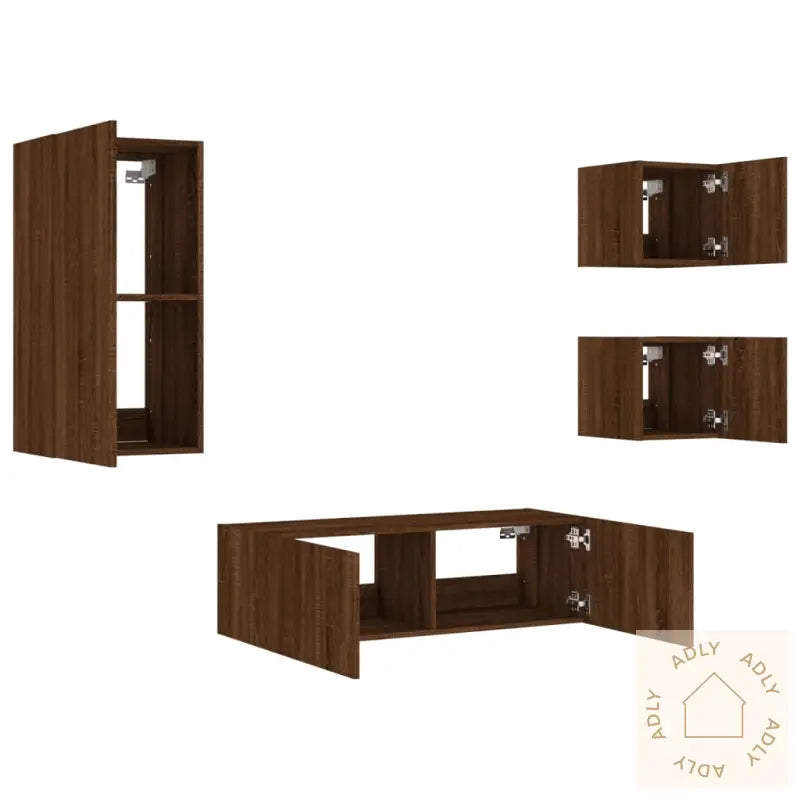 Vegghengte Tv-Benker Med Led 4 Stk Brun Eik