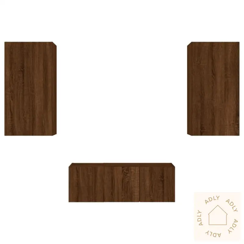 Vegghengte Tv-Enheter Med Led 4 Deler Brun Eik Konstruert Tre