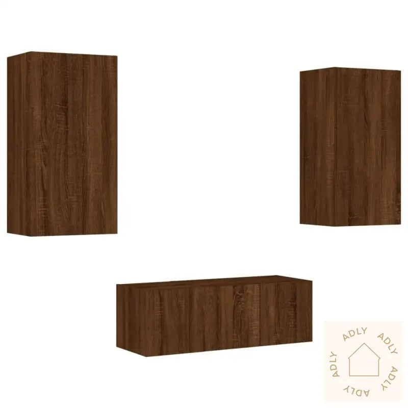 Vegghengte Tv-Enheter Med Led 4 Deler Brun Eik Konstruert Tre