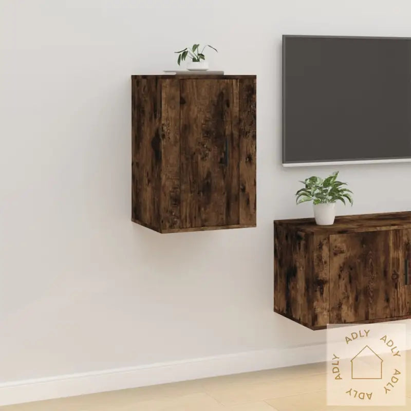 Vegghengte Tv-Benker 2 Stk Røkt Eik 40X34,5X60 Cm