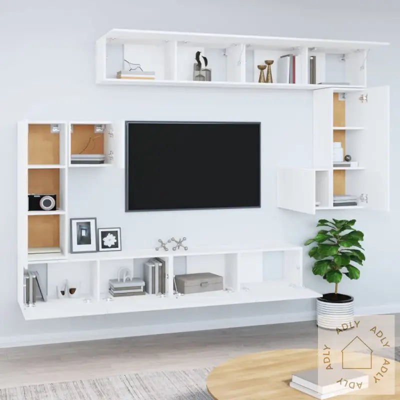 Veggmontert Tv-Benk Hvit Konstruert Tre