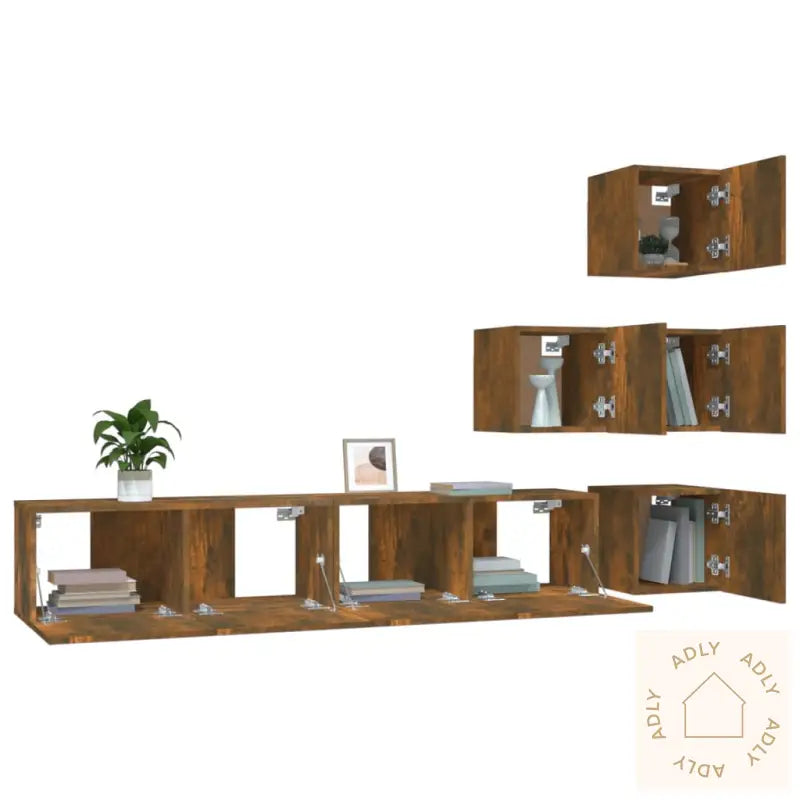 Veggmontert Tv-Benk Røkt Eik Konstruert Tre