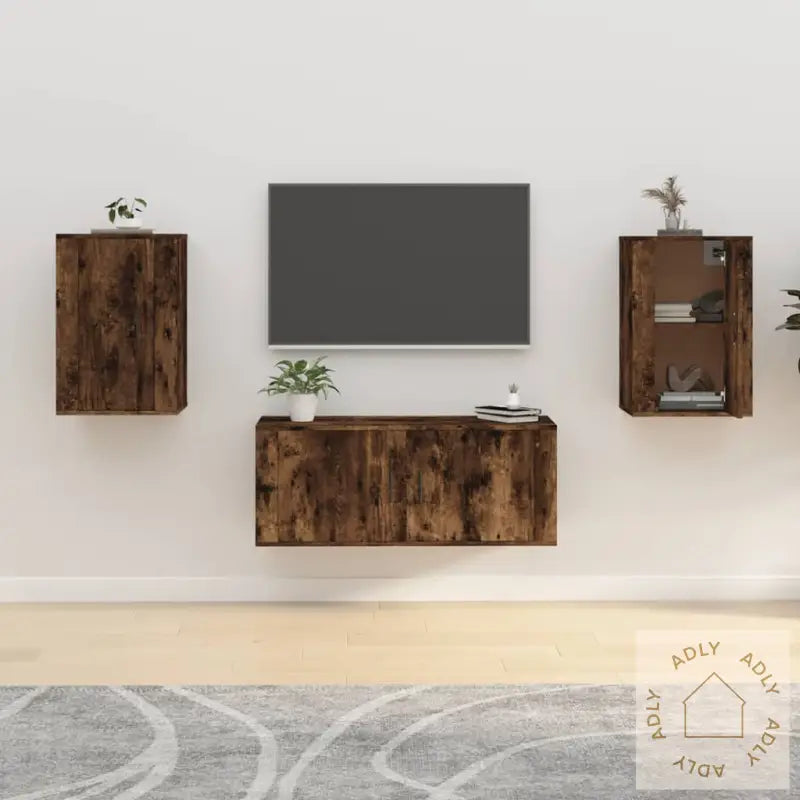 Vegghengte Tv-Benker 2 Stk Røkt Eik 40X34,5X60 Cm