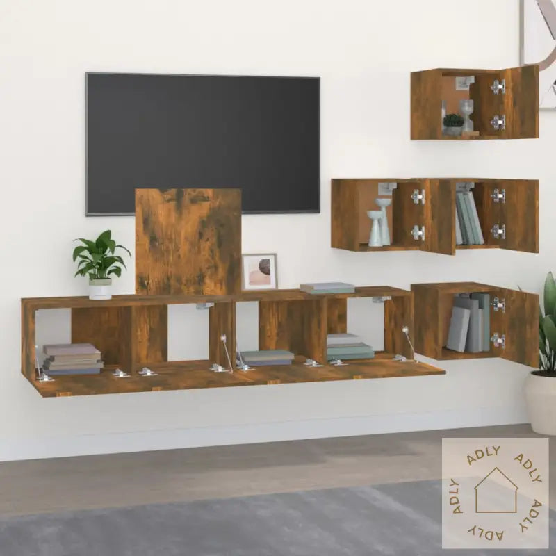 Veggmontert Tv-Benk Røkt Eik Konstruert Tre