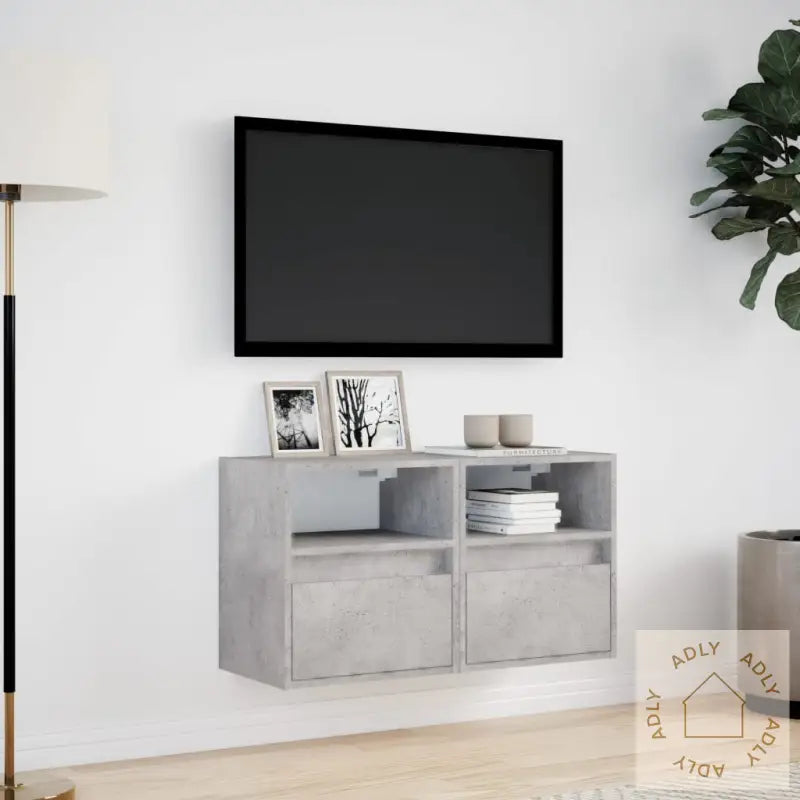 Vegghengte Tv-Benker Med Led-Lys 2 Stk Betonggrå 41X31X45 Cm