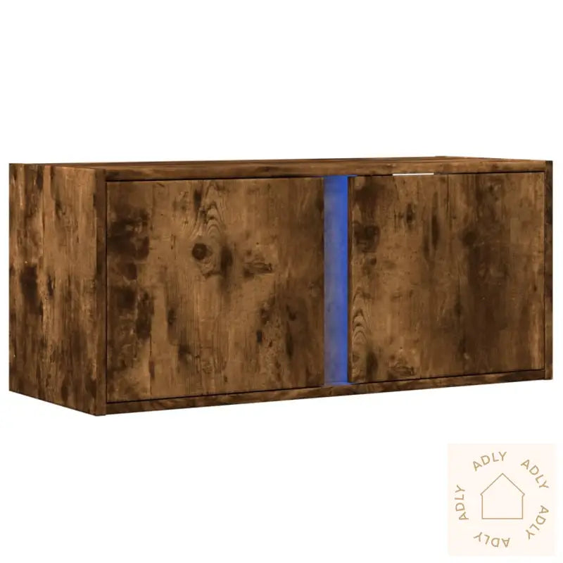 Vegghengt Tv-Benk Med Led Røkt Eik 80X31X35 Cm