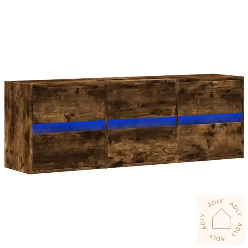 Vegghengt Tv-Benk Med Led Røkt Eik 130X31X45 Cm