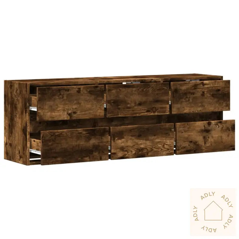 Vegghengt Tv-Benk Med Led Røkt Eik 130X31X45 Cm