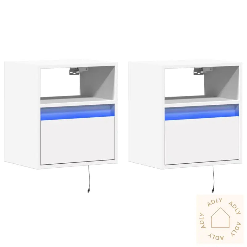 Vegghengte Tv-Benker Med Led 2 Stk Hvit 41X31X45 Cm