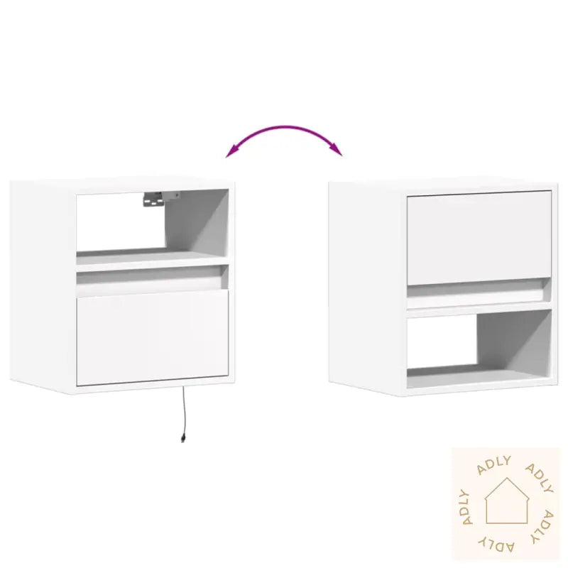 Vegghengte Tv-Benker Med Led 2 Stk Hvit 41X31X45 Cm